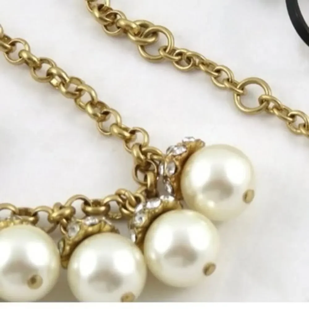 J. Crew Gold-Tone‎ Faux Pearl Rhinestone Dangle Cluster Statement Necklace